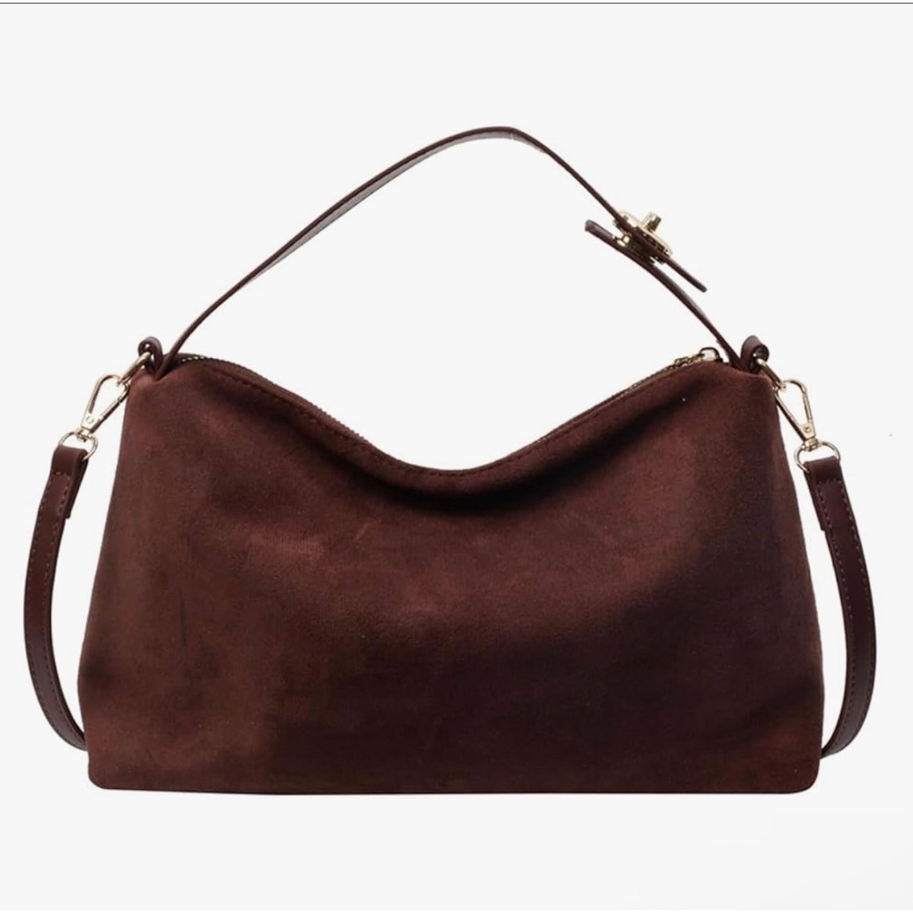 8 Other Reasons Bag Suede Brown Shoulder Bag Hobo Crossbody Gold Hardware